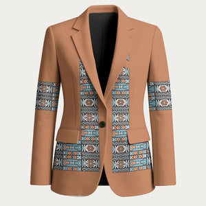 African Ndebele Traditional Attire Blazer Brown Ndebele Stripe