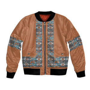 African Ndebele Traditional Attire Bomber Jacket Brown Ndebele Stripe