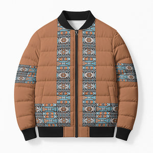 African Ndebele Traditional Attire Bomber Puffer Jacket Brown Ndebele Stripe