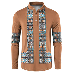 African Ndebele Traditional Attire Button Sweatshirt Brown Ndebele Stripe