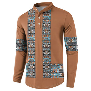 African Ndebele Traditional Attire Button Sweatshirt Brown Ndebele Stripe