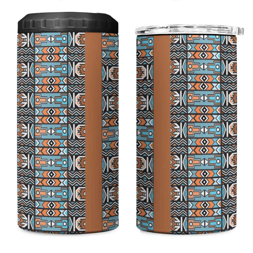 African Ndebele Traditional Attire 4 in 1 Can Cooler Tumbler Brown Ndebele Stripe