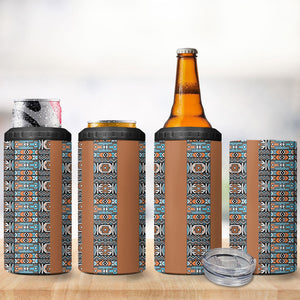 African Ndebele Traditional Attire 4 in 1 Can Cooler Tumbler Brown Ndebele Stripe