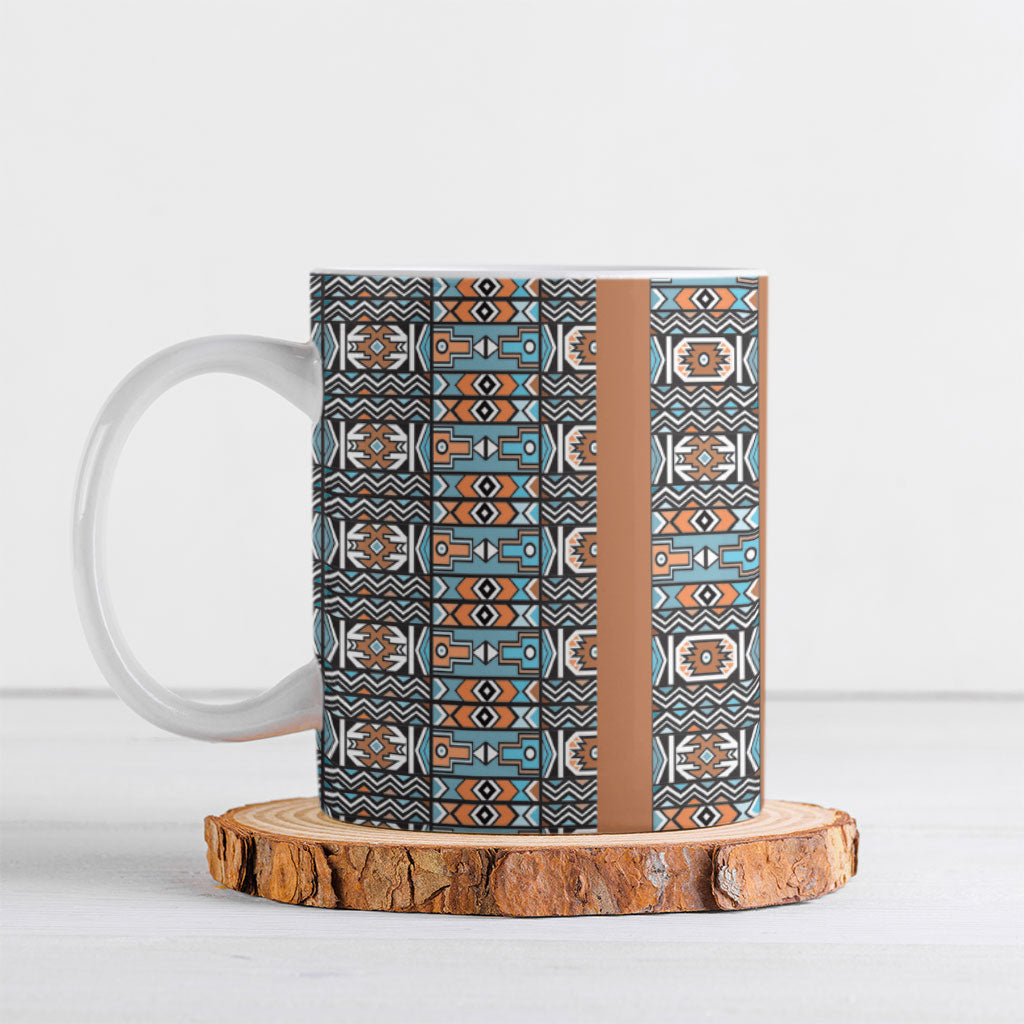 African Ndebele Traditional Attire Ceramic Mug Brown Ndebele Stripe