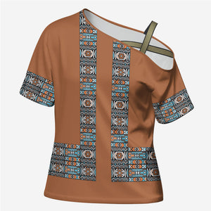 African Ndebele Traditional Attire Cross Shoulder Shirt Brown Ndebele Stripe