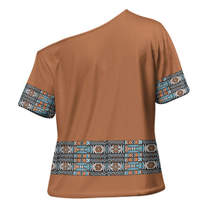 African Ndebele Traditional Attire Cross Shoulder Shirt Brown Ndebele Stripe