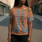 African Ndebele Traditional Attire Cross Shoulder Shirt Brown Ndebele Stripe