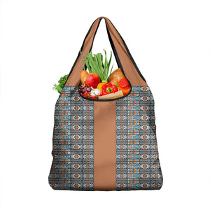 African Ndebele Traditional Attire Grocery Bag Brown Ndebele Stripe