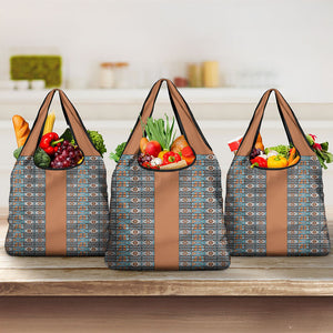 African Ndebele Traditional Attire Grocery Bag Brown Ndebele Stripe