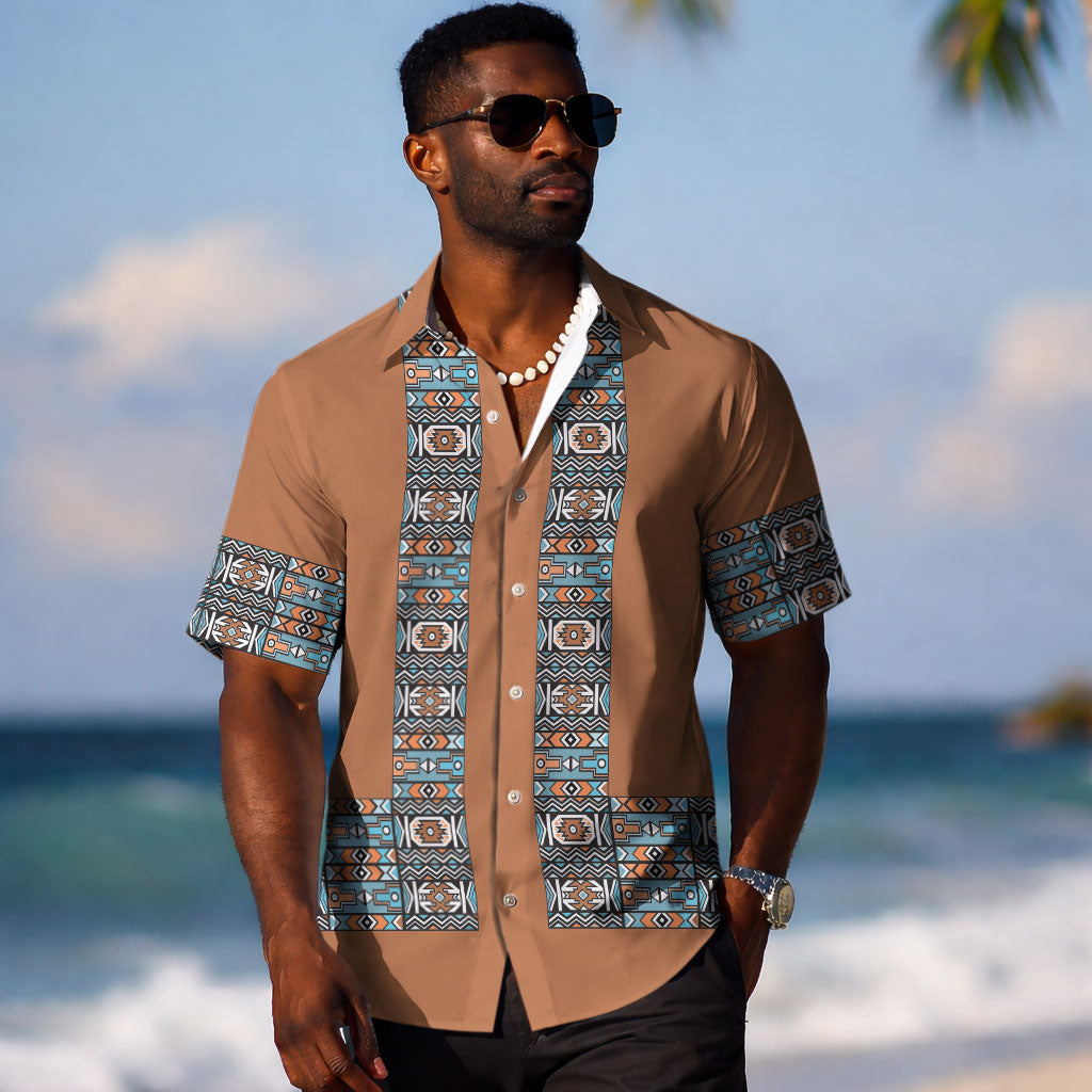 African Ndebele Traditional Attire Hawaiian Shirt Brown Ndebele Stripe