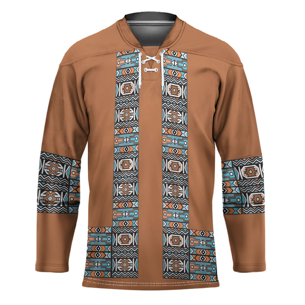 African Ndebele Traditional Attire Hockey Jersey Brown Ndebele Stripe