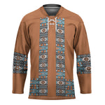 African Ndebele Traditional Attire Hockey Jersey Brown Ndebele Stripe