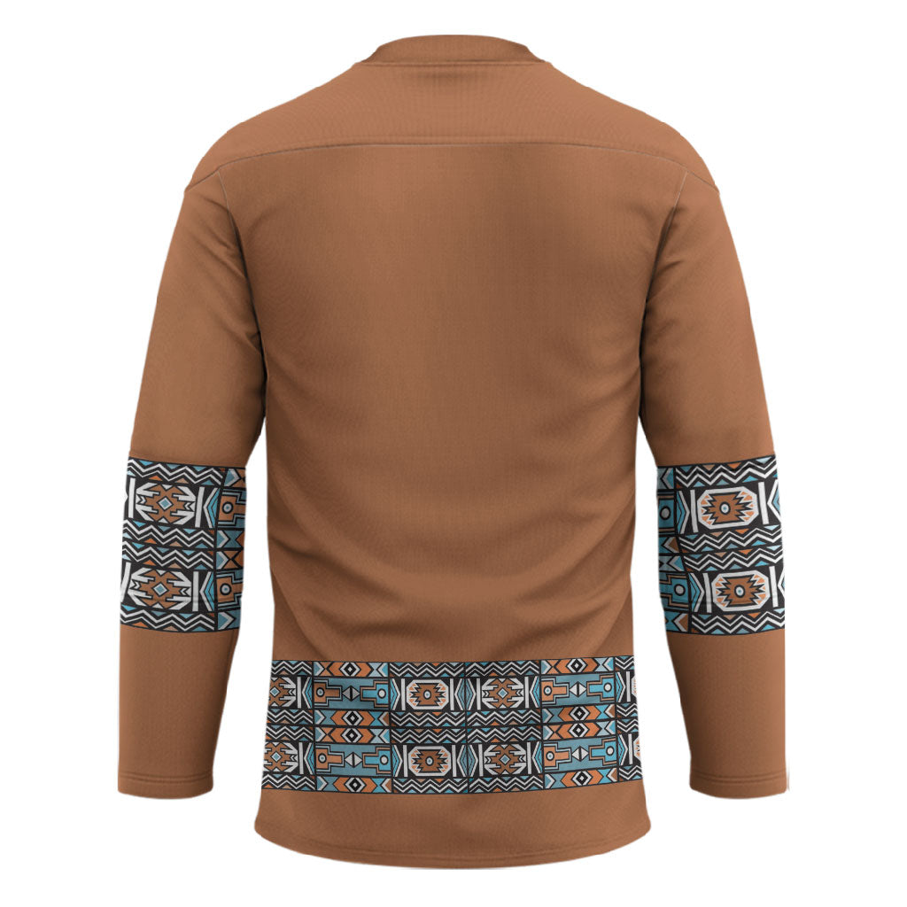 African Ndebele Traditional Attire Hockey Jersey Brown Ndebele Stripe