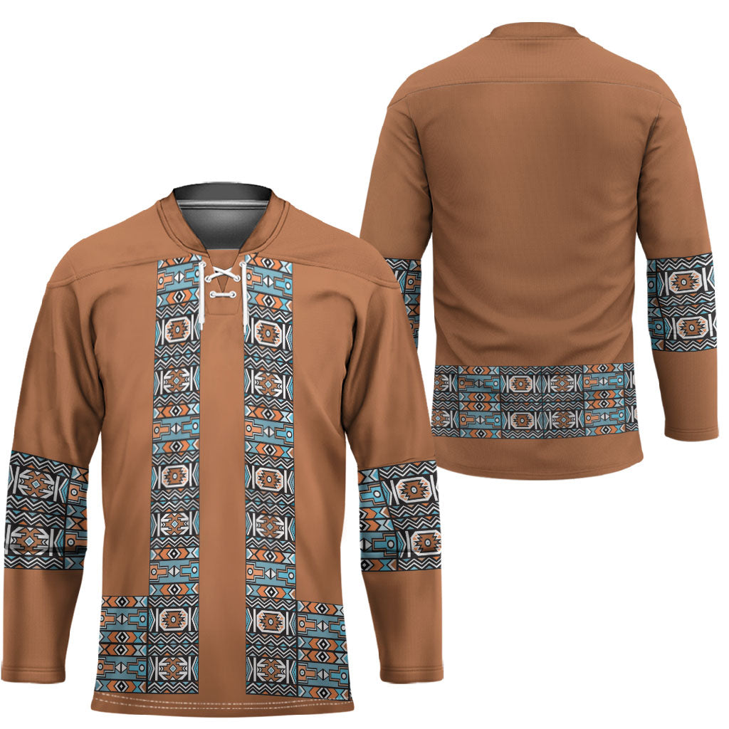 African Ndebele Traditional Attire Hockey Jersey Brown Ndebele Stripe