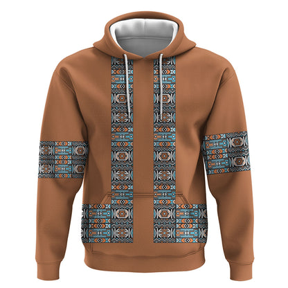 African Ndebele Traditional Attire Hoodie Brown Ndebele Stripe