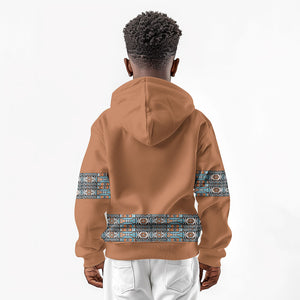 African Ndebele Traditional Attire Kid Hoodie Brown Ndebele Stripe