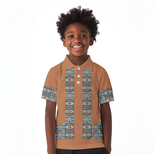 African Ndebele Traditional Attire Kid Polo Shirt Brown Ndebele Stripe