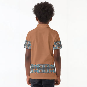 African Ndebele Traditional Attire Kid Polo Shirt Brown Ndebele Stripe