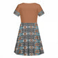 African Ndebele Traditional Attire Kid Short Sleeve Dress Brown Ndebele Stripe