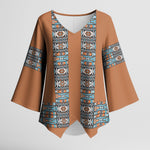 African Ndebele Traditional Attire Kimono Sleeve Blouse Brown Ndebele Stripe