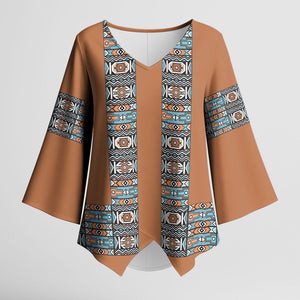 African Ndebele Traditional Attire Kimono Sleeve Blouse Brown Ndebele Stripe