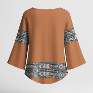 African Ndebele Traditional Attire Kimono Sleeve Blouse Brown Ndebele Stripe