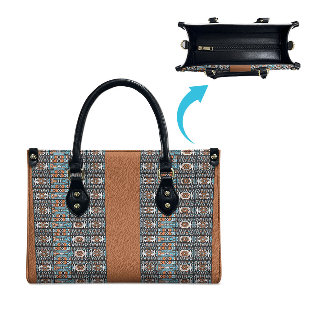 African Ndebele Traditional Attire Leather Bag Brown Ndebele Stripe