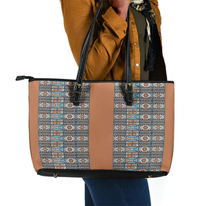 African Ndebele Traditional Attire Leather Tote Bag Brown Ndebele Stripe
