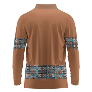 African Ndebele Traditional Attire Long Sleeve Polo Shirt Brown Ndebele Stripe