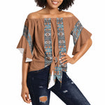 African Ndebele Traditional Attire Off Shoulder Wrap Waist Top Brown Ndebele Stripe