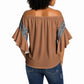 African Ndebele Traditional Attire Off Shoulder Wrap Waist Top Brown Ndebele Stripe