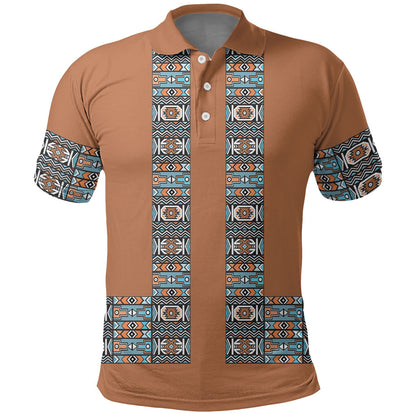 African Ndebele Traditional Attire Polo Shirt Brown Ndebele Stripe