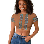 African Ndebele Traditional Attire Raglan Cropped T shirt Brown Ndebele Stripe