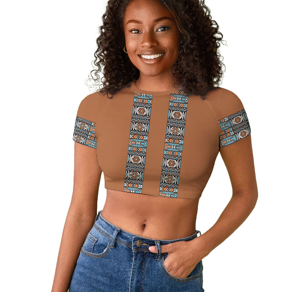 African Ndebele Traditional Attire Raglan Cropped T shirt Brown Ndebele Stripe