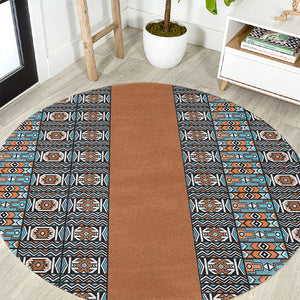 African Ndebele Traditional Attire Round Carpet Brown Ndebele Stripe