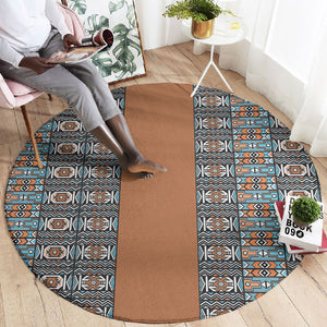 African Ndebele Traditional Attire Round Carpet Brown Ndebele Stripe