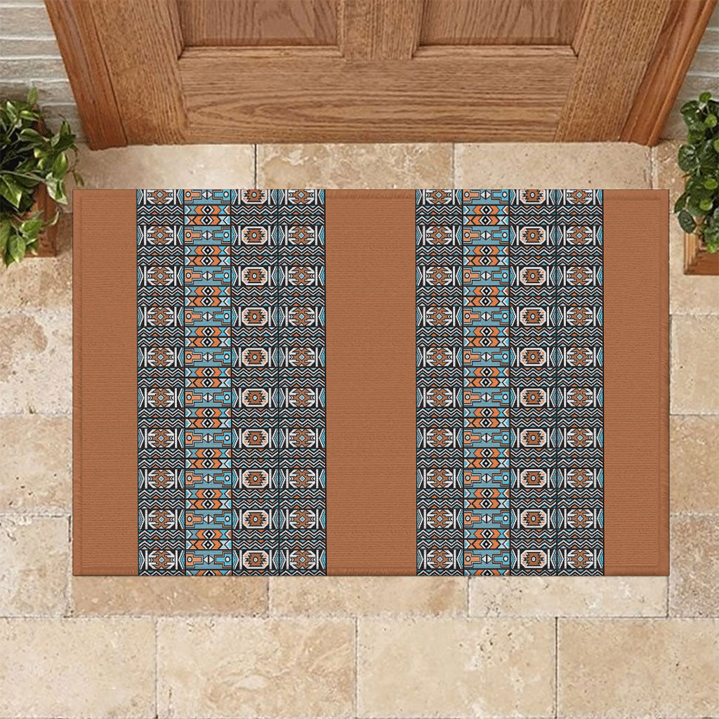 African Ndebele Traditional Attire Rubber Doormat Brown Ndebele Stripe