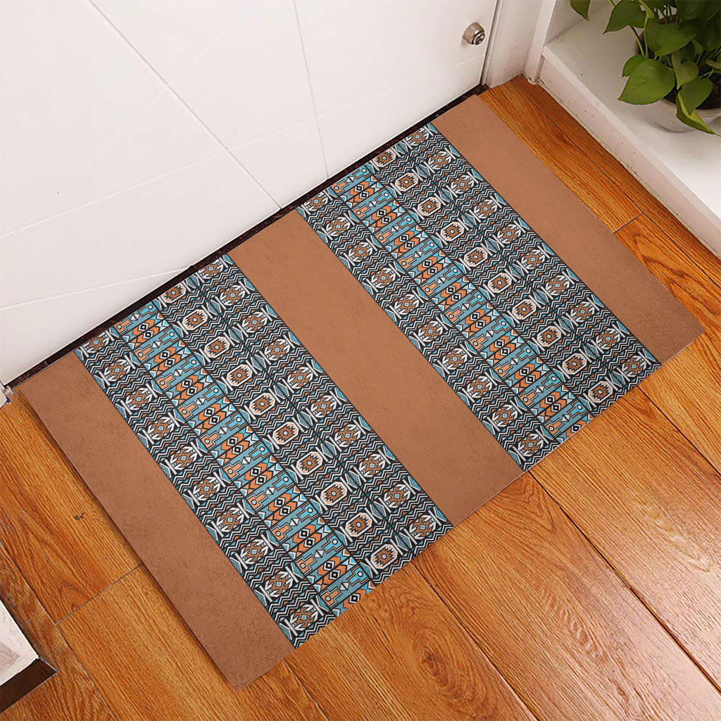 African Ndebele Traditional Attire Rubber Doormat Brown Ndebele Stripe