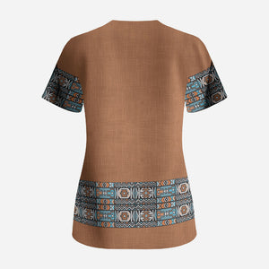 African Ndebele Traditional Attire Scrub Top Brown Ndebele Stripe