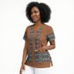 African Ndebele Traditional Attire Scrub Top Brown Ndebele Stripe