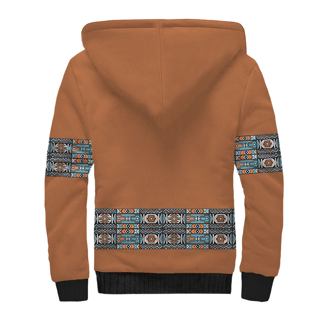 African Ndebele Traditional Attire Sherpa Hoodie Brown Ndebele Stripe