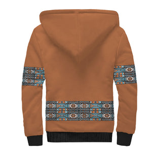African Ndebele Traditional Attire Sherpa Hoodie Brown Ndebele Stripe