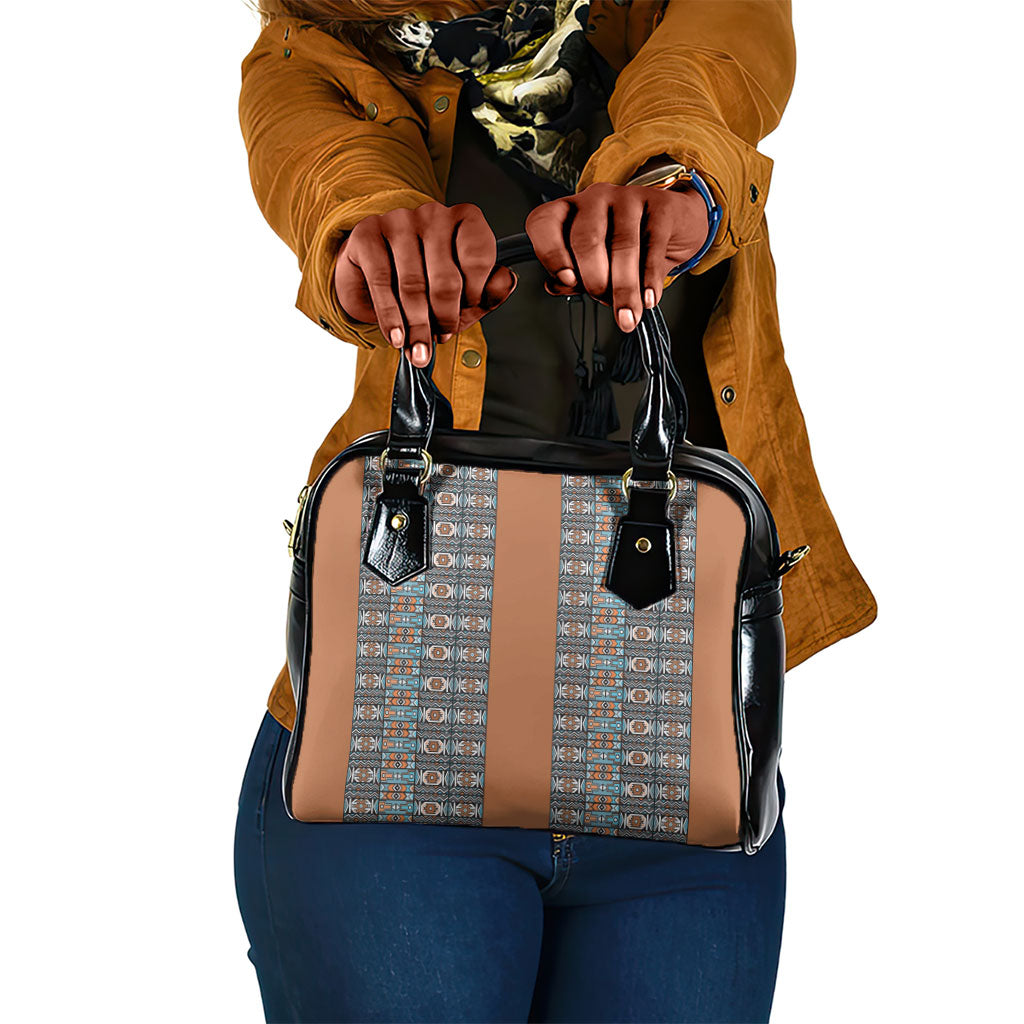African Ndebele Traditional Attire Shoulder Handbag Brown Ndebele Stripe