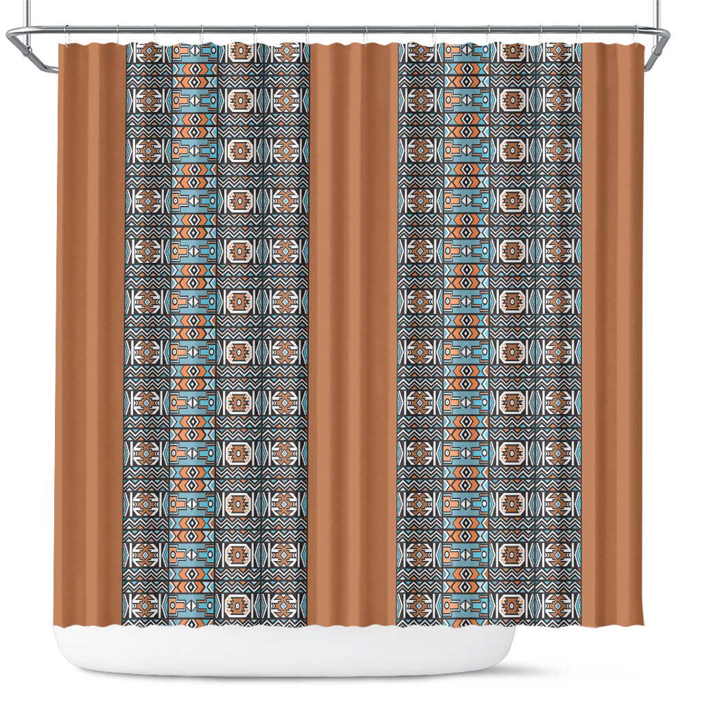 African Ndebele Traditional Attire Shower Curtain Brown Ndebele Stripe