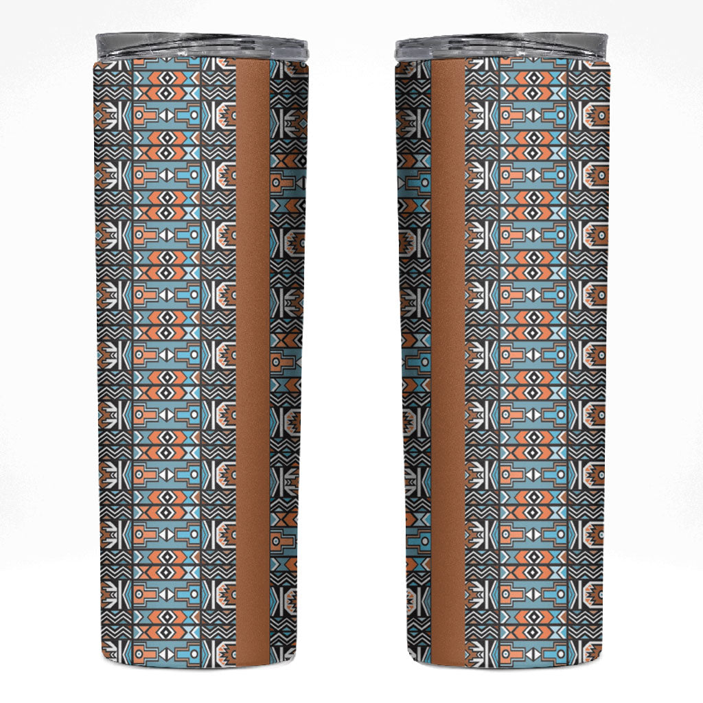 African Ndebele Traditional Attire Skinny Tumbler Brown Ndebele Stripe