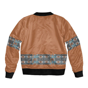 African Ndebele Traditional Attire Sleeve Zip Bomber Jacket Brown Ndebele Stripe