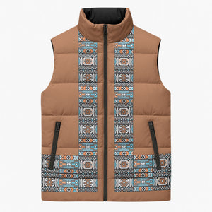 African Ndebele Traditional Attire Sleeveless Puffer Jacket Brown Ndebele Stripe