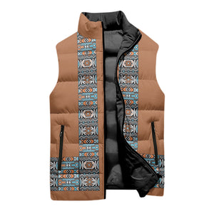 African Ndebele Traditional Attire Sleeveless Puffer Jacket Brown Ndebele Stripe