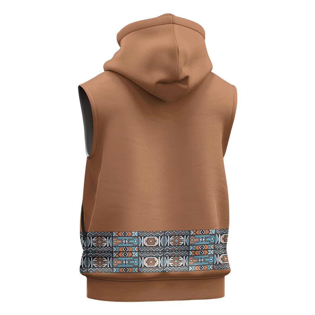 African Ndebele Traditional Attire Sleeveless Zip Hoodie Brown Ndebele Stripe