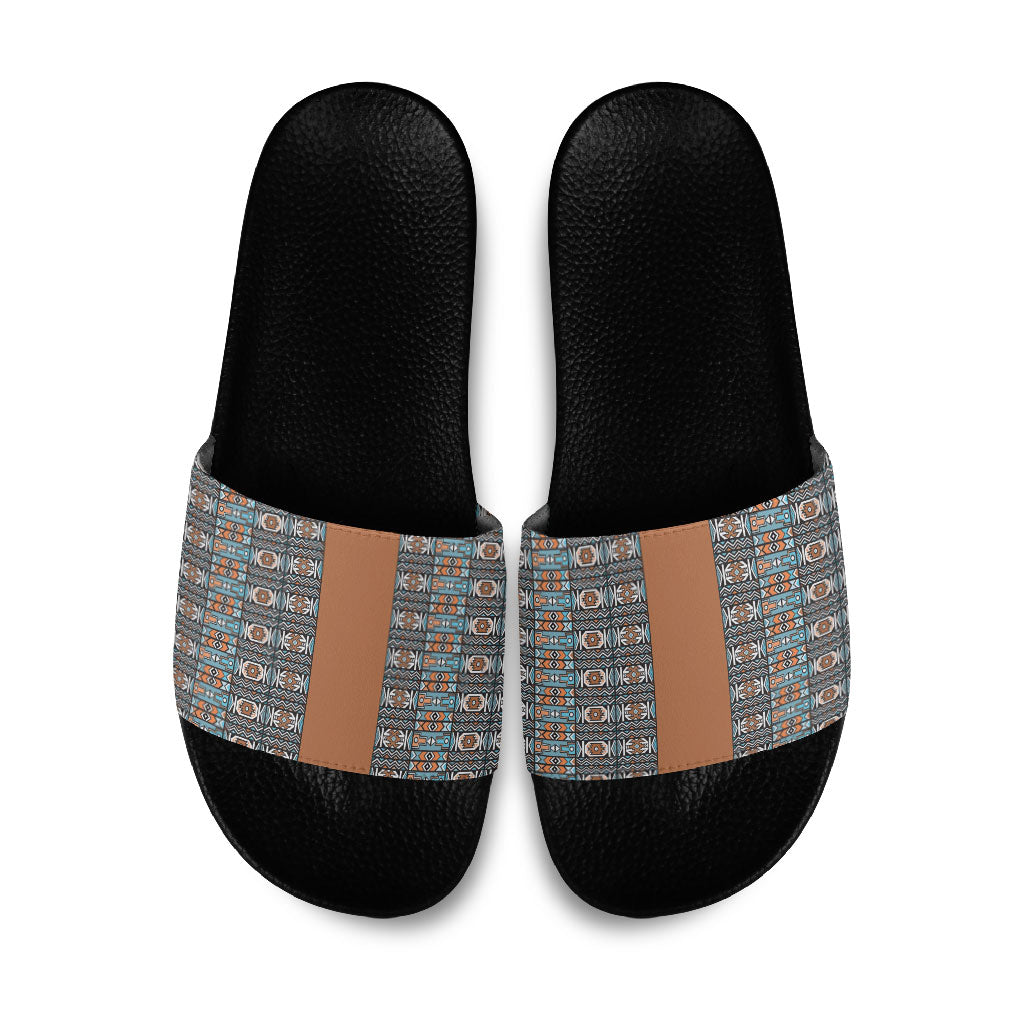 African Ndebele Traditional Attire Slide Sandals Brown Ndebele Stripe
